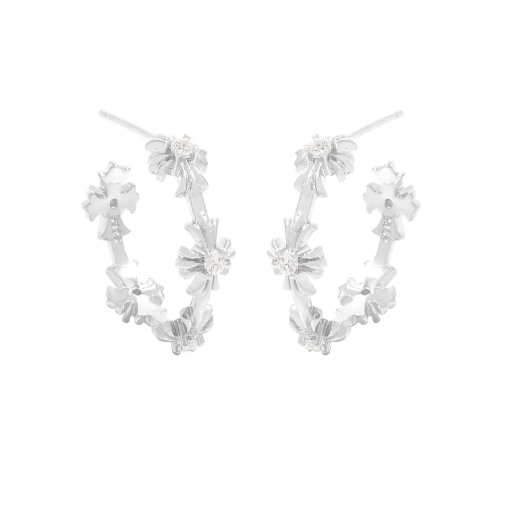 Floral Hoop Earrings in Silver — Sterling silver