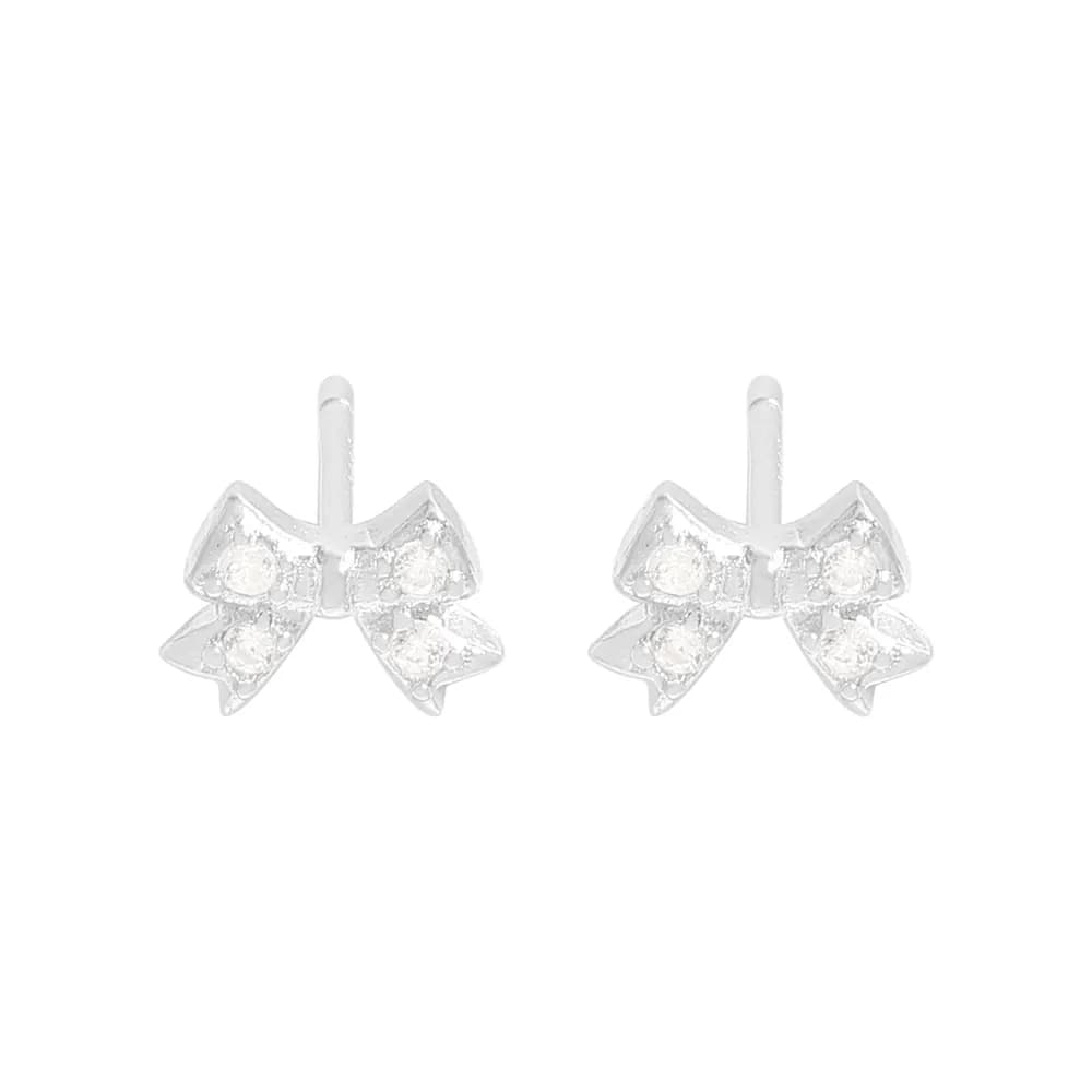 Bow Pavé Stud Earrings in Silver — Sterling silver
