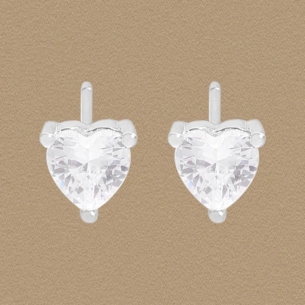Pair of sterling silver heart-shaped crystal earrings with a polished finish and post backs.