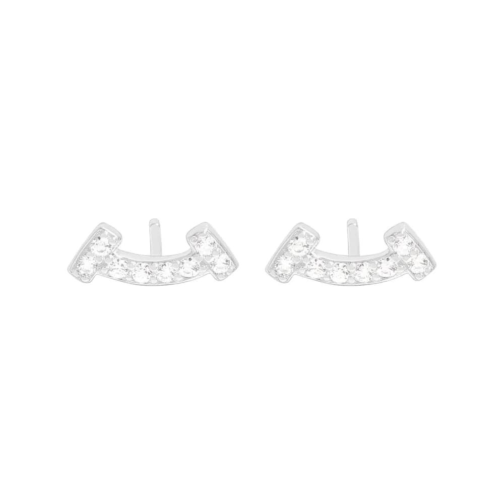 Curved Pavé Bar Earrings in Silver — Sterling silver