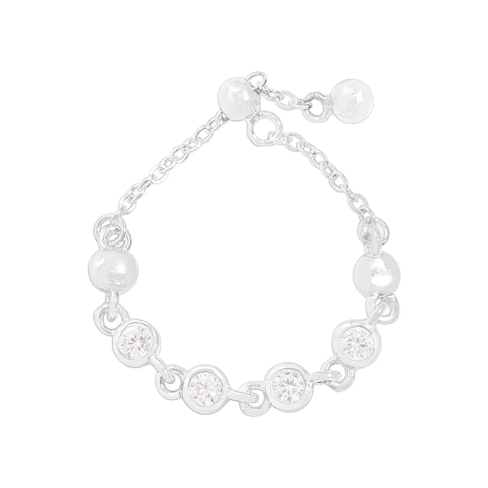 Bezel Stone Link Ring in Silver — Sterling silver