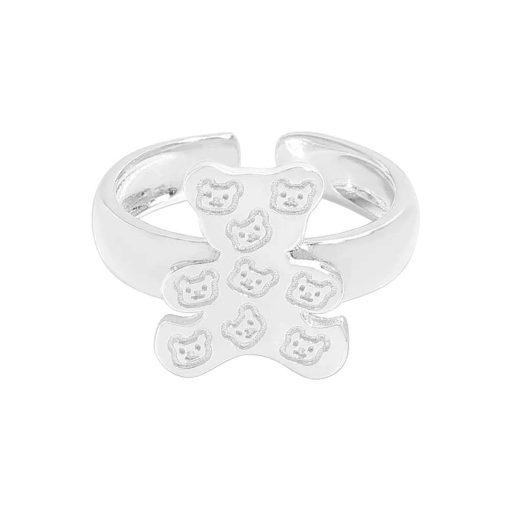 Bear Head Flower Ring in Silver — Sterling silver