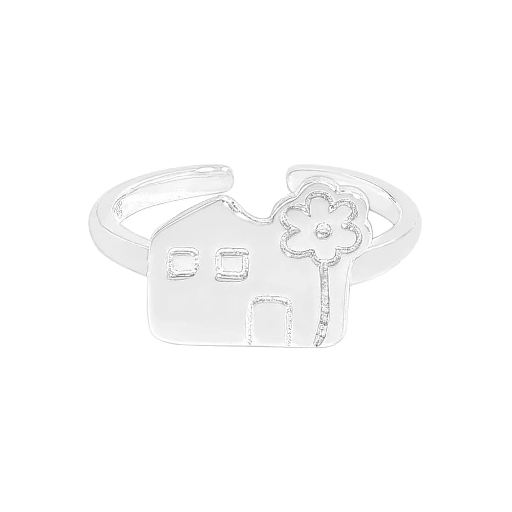 House With Flower Ring in Silver — Sterling silver