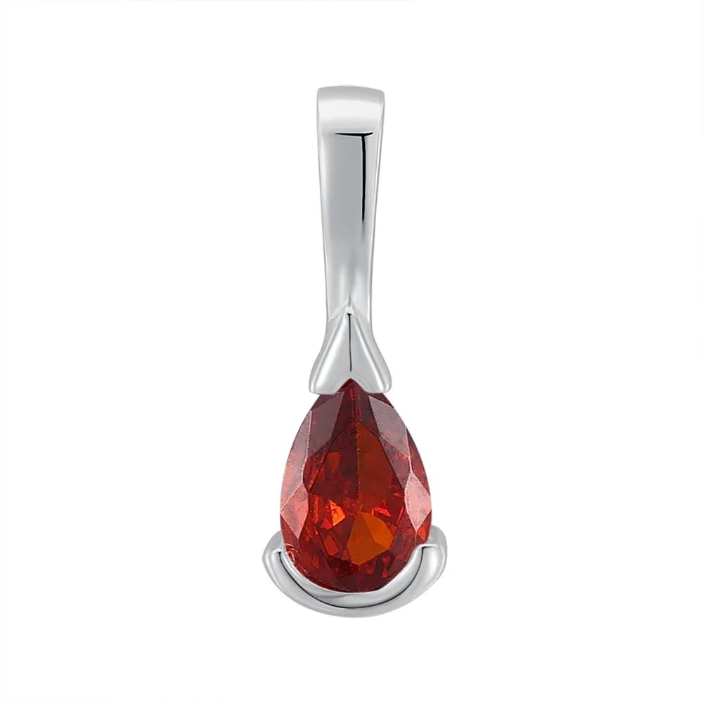 Teardrop Gem Necklace in Orange-Red — Sterling silver