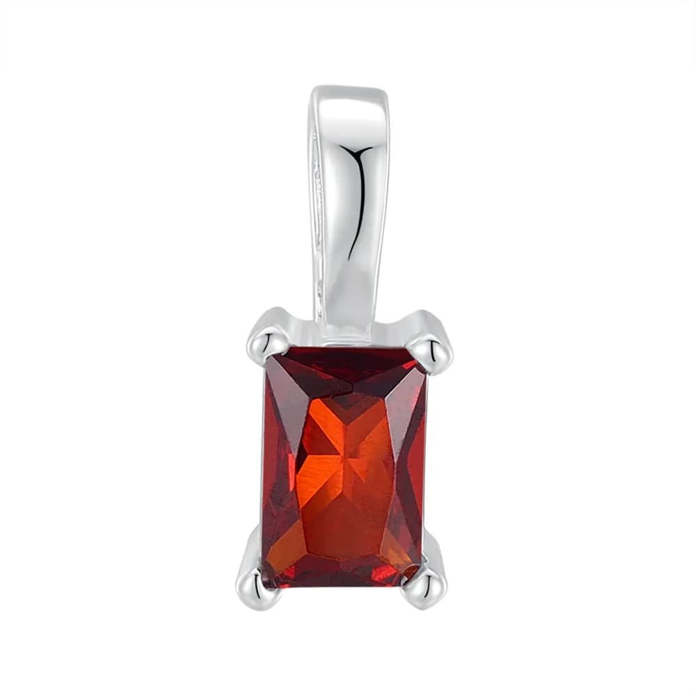 Emerald Cut Stone Necklace in Orange — Sterling silver