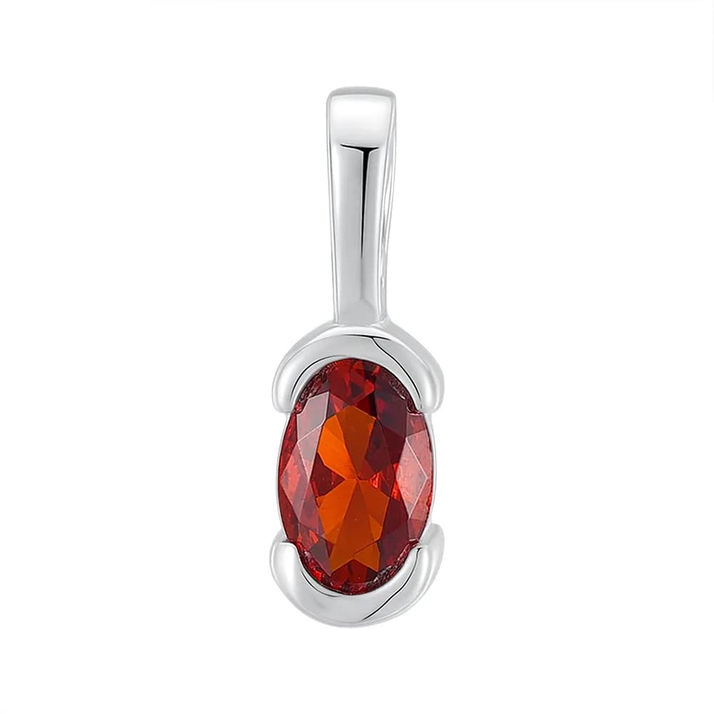 Oval Gemstone Pendant Necklace in Orange — Sterling silver