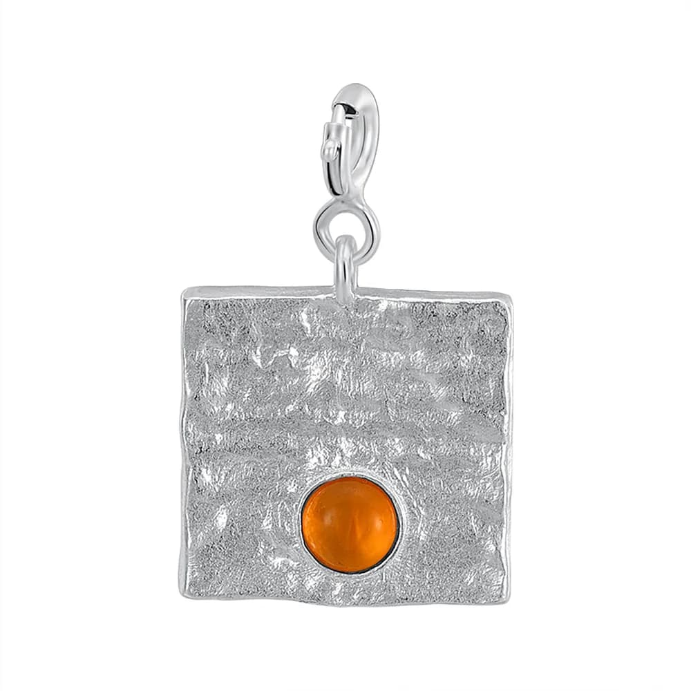 Hammered Square Pendant in Orange — Sterling silver