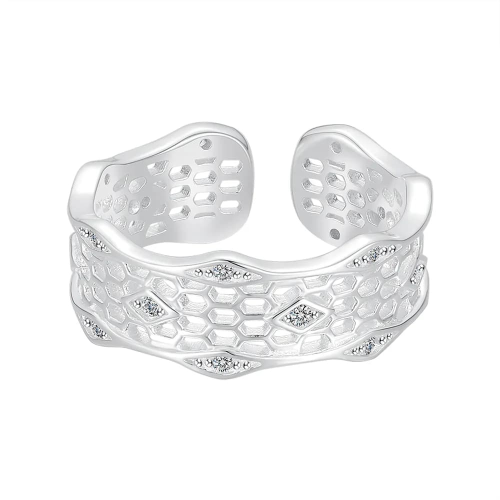 Honeycomb Cuff Ring in Silver — Sterling silver