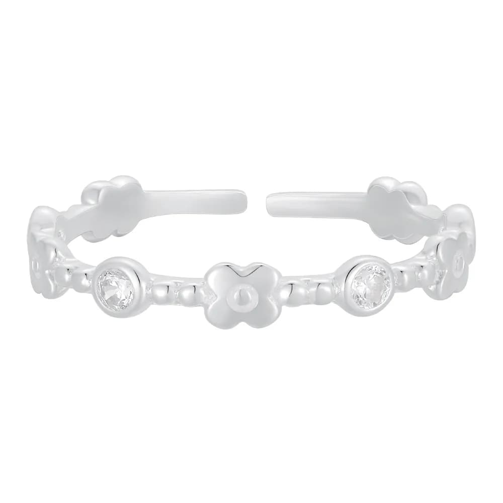 Flower Chain Ring in White Stone — Sterling silver