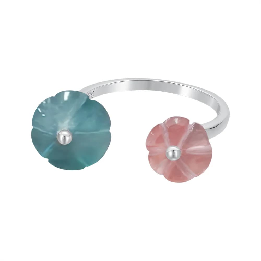 Enamel Bead Ring in Pink Green — Sterling silver