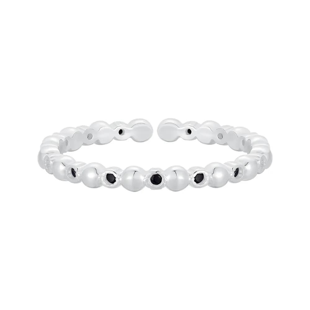 Bead-Set Crystal Ring in Black Stone — Sterling silver
