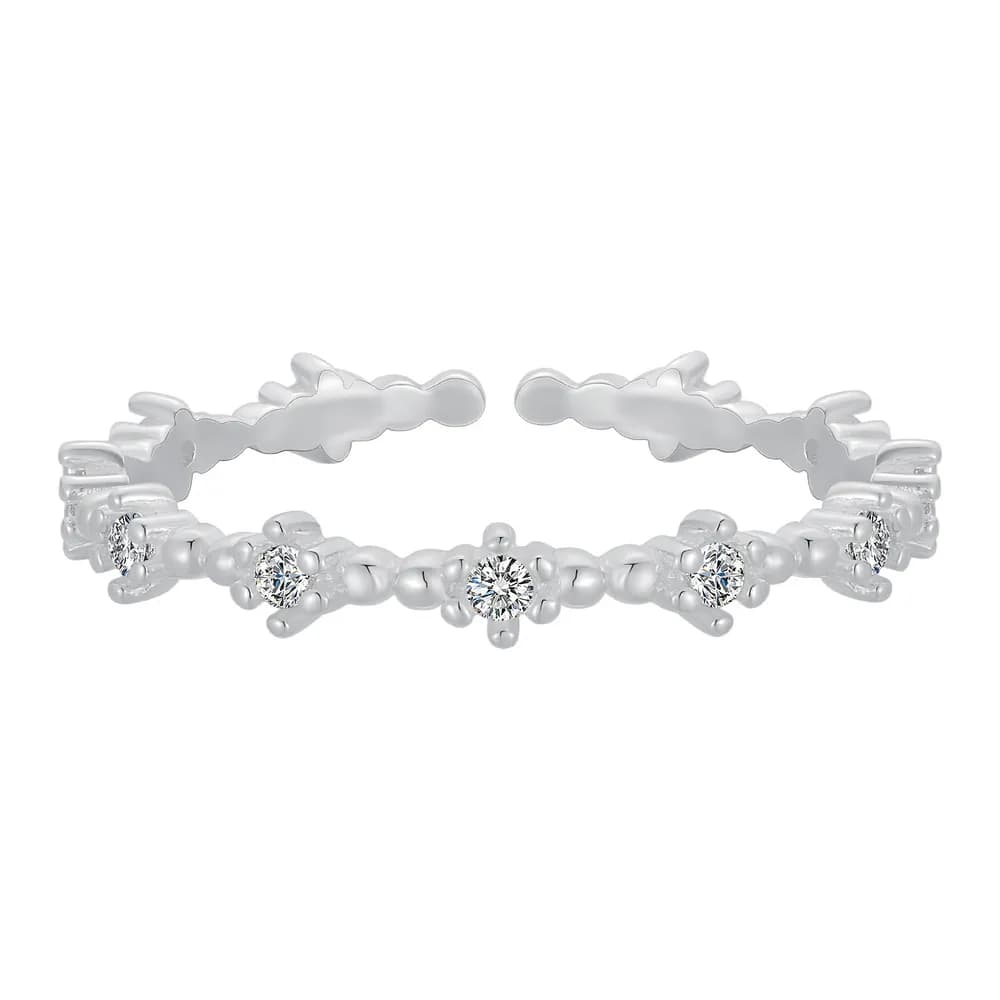 Bead Link Diamond Ring in White Stone — Sterling silver