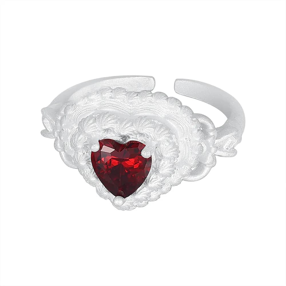 Heart Gem Halo Ring in Red — Sterling silver