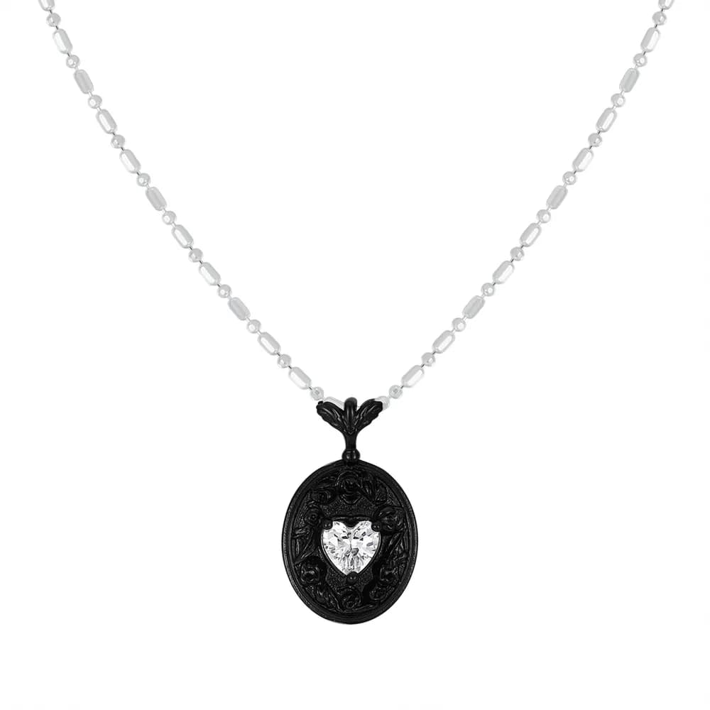 Oval Filigree Heart Pendant Necklace in Black Gold — Sterling silver