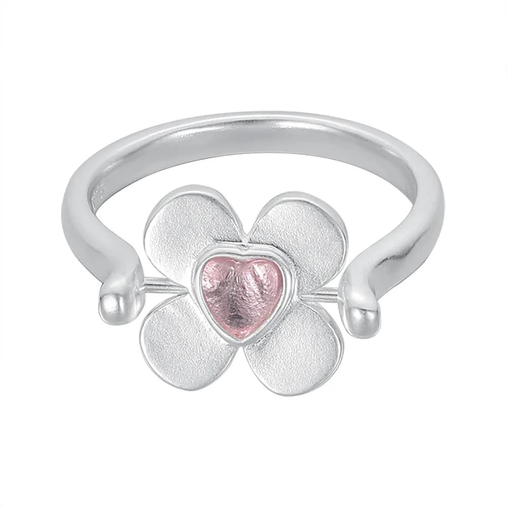 Enamel Flower Ring in Pink — Sterling silver