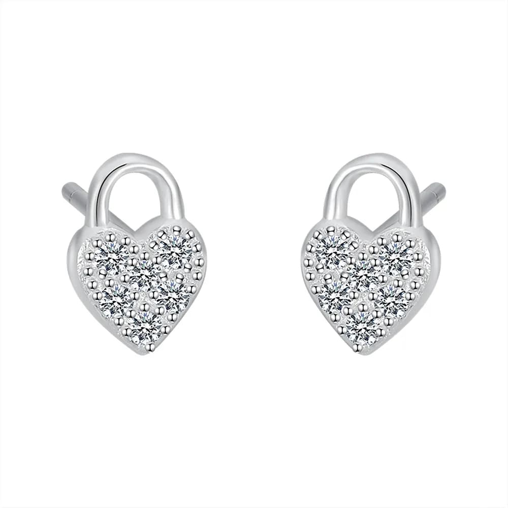 Pavé Heart Stud Earrings in Silver — Sterling silver