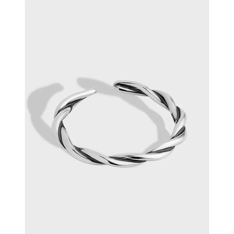 Open twisted rope sterling silver ring with a polished finish
