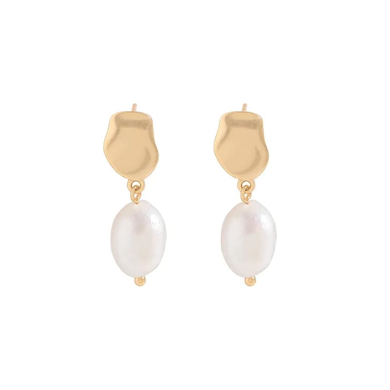 Baroque Pearl Drop Earrings in Champagne Gold — Sterling silver