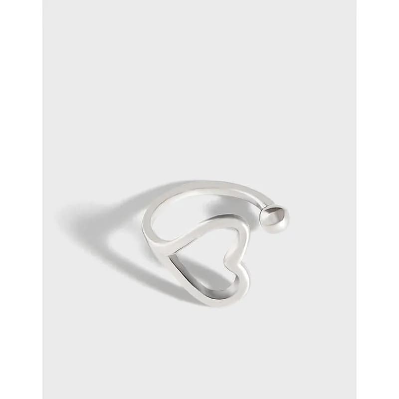 Polished sterling silver open-heart earring with a small ball accent