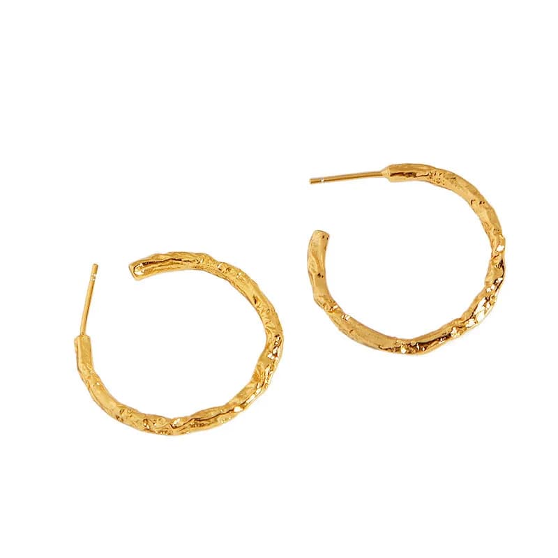 Hammered Hoop Earrings in Gold — Sterling silver
