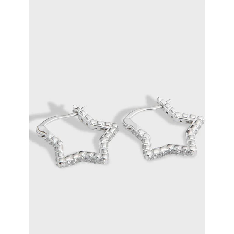 Open star-shaped sterling silver hoop earrings with squared-edge detailing and polished finish.