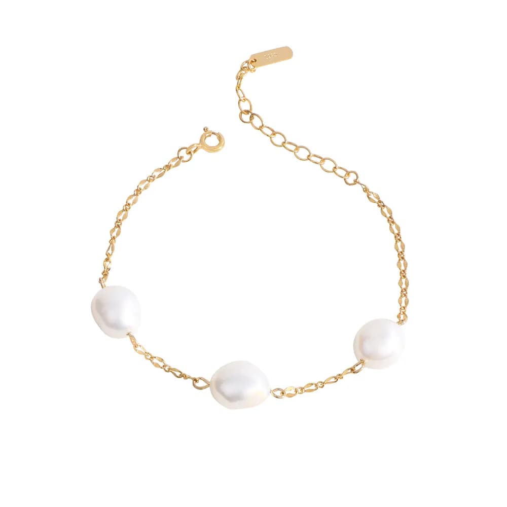 Baroque Pearl Chain Bracelet in Three Pearls — Sterling silver