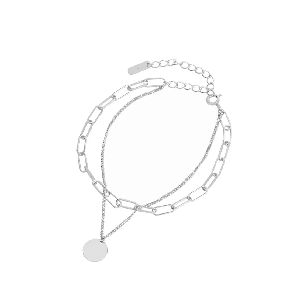 Disc Pendant Bracelet in Platinum — Sterling silver