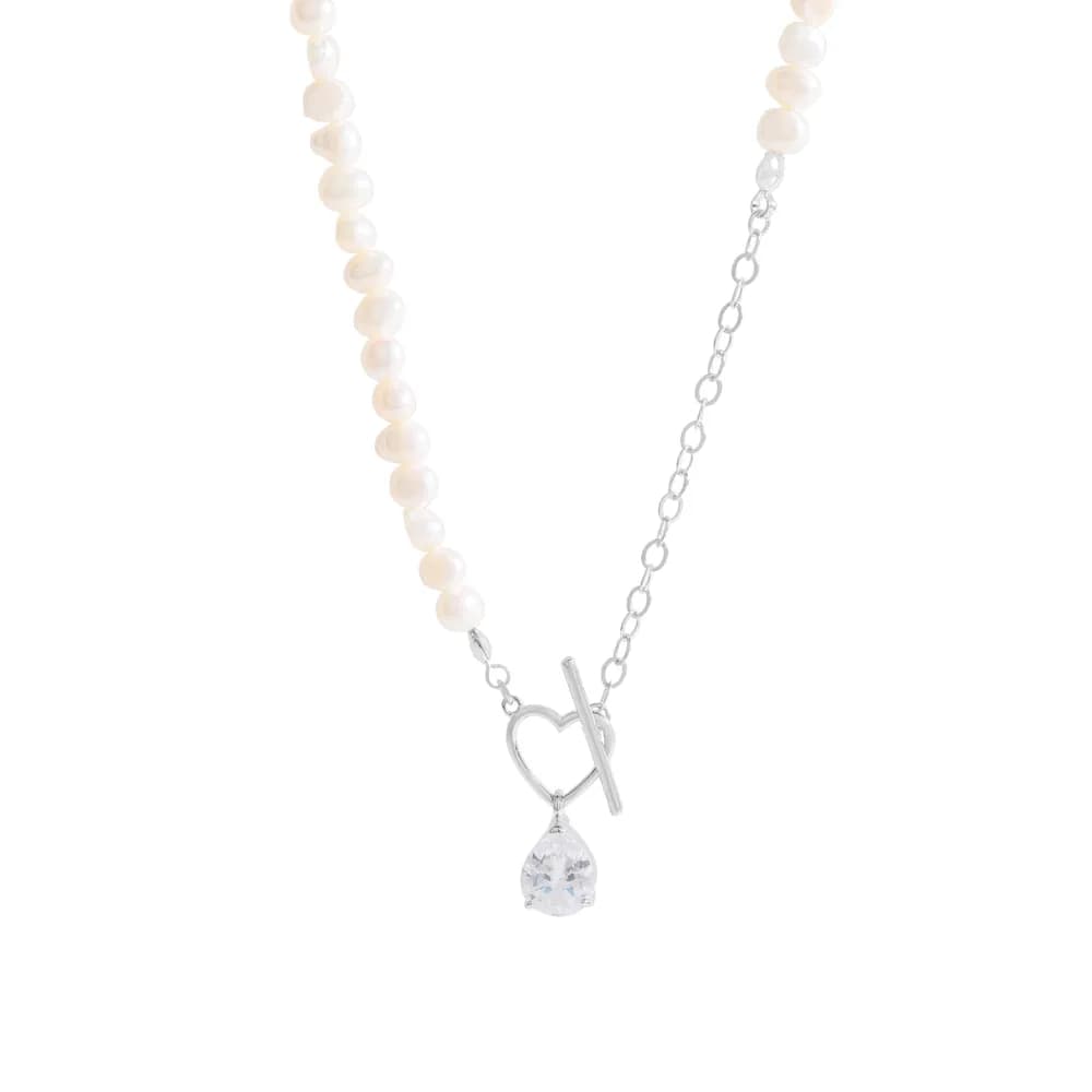 Heart Toggle Necklace in CZ Teardrop — Sterling silver