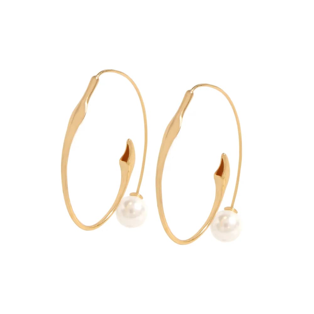 Pearl Drop Hoop Earrings in Pearl — Sterling silver