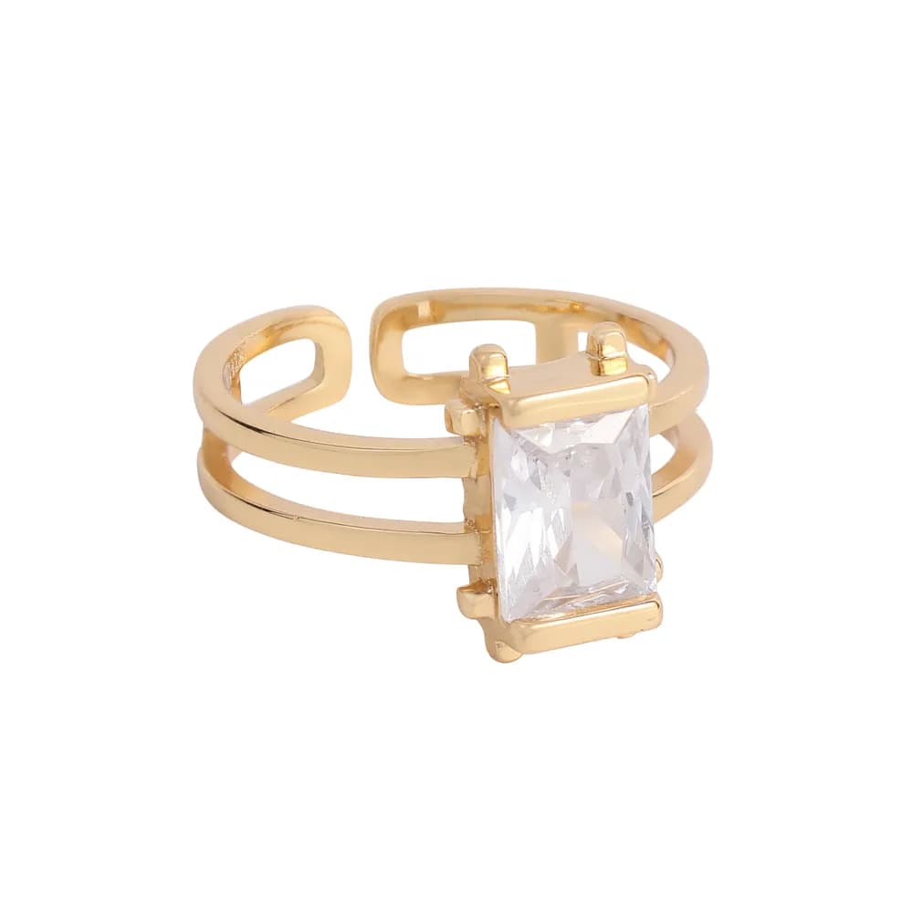 Emerald-Cut Clear Stone Ring in Gold — Sterling silver