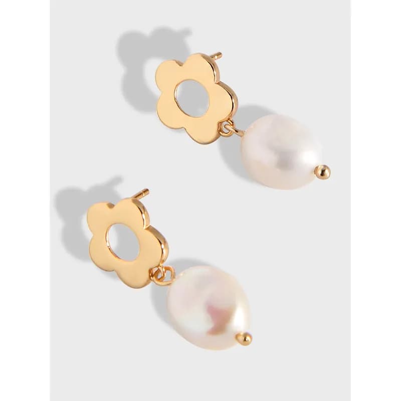 Sterling silver flower-cutout earrings with pearl drop