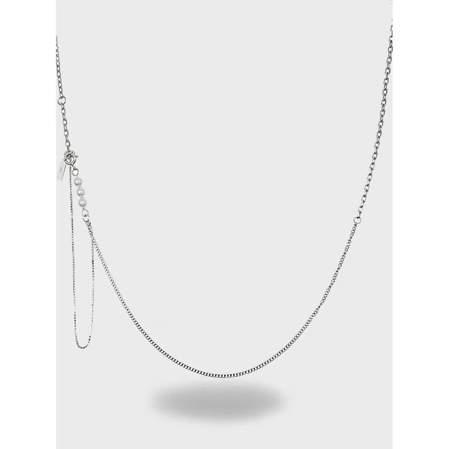 Two-tier sterling silver necklace with a pearl bead strand on the left side.