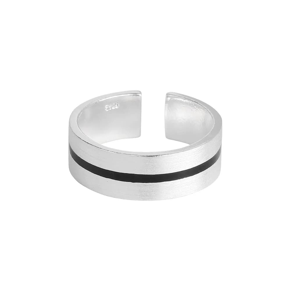 Black Stripe Ring in Silver — Sterling silver