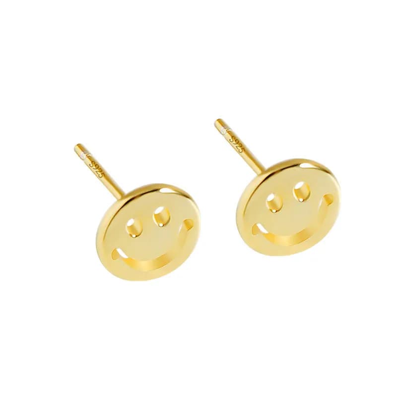 Smiley Disk Earrings in Gold — Sterling silver