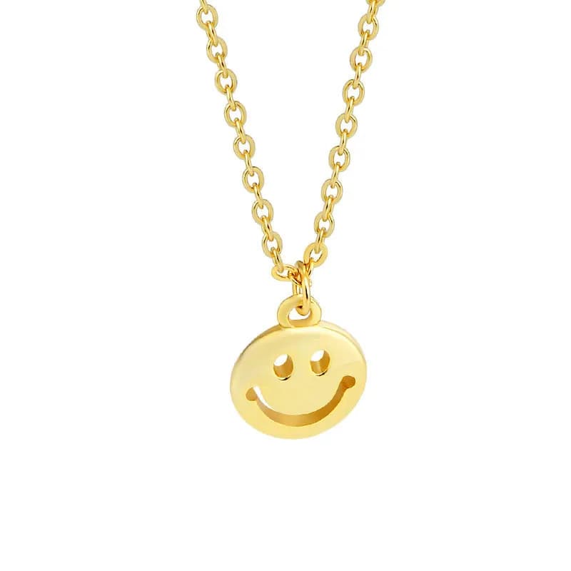 Smiley Face Pendant Necklace in Gold — Sterling silver