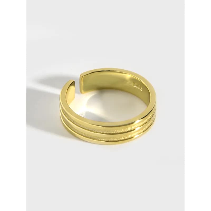Polished sterling silver triple-band ring with three narrow bands open at the front.