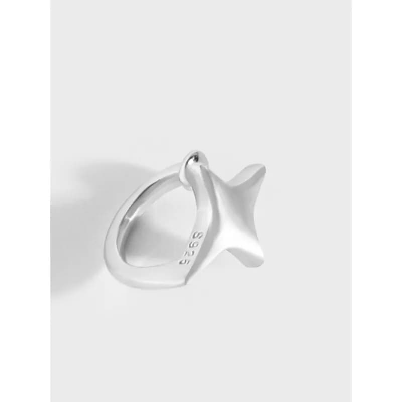 Polished sterling silver hoop earring with a star charm facing outward
