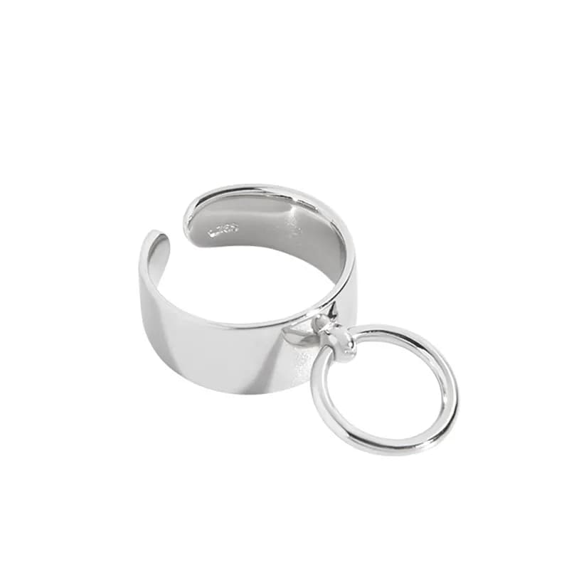 Wide Band Ring with Hoop Charm in Platinum — Sterling silver
