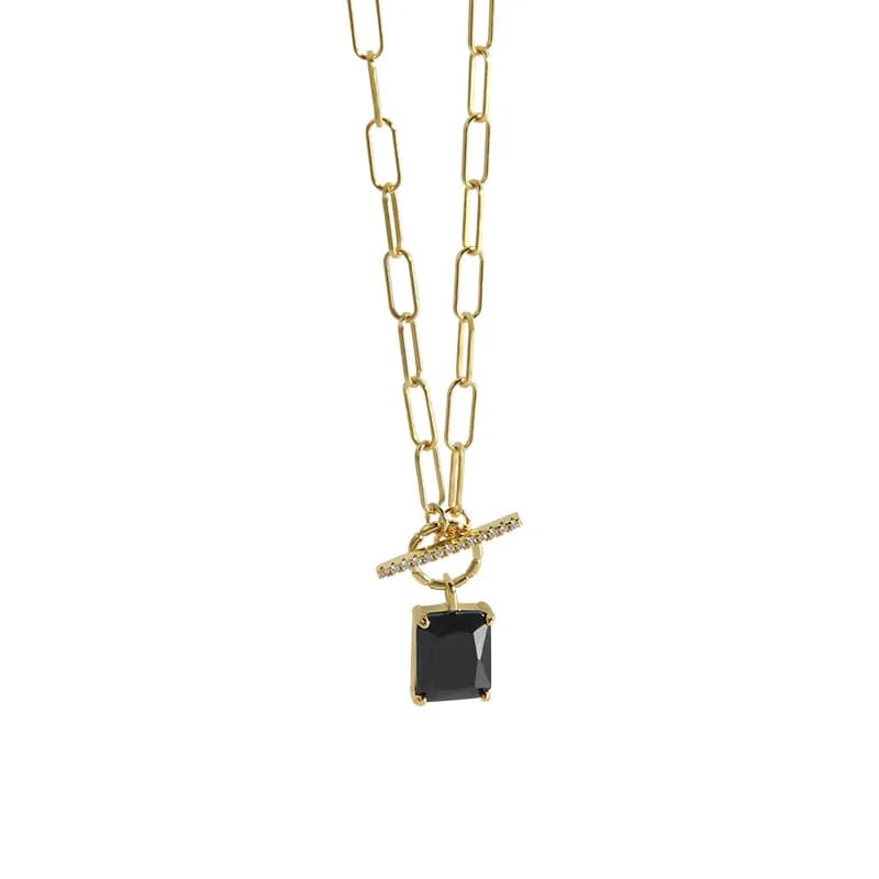 Rectangular Link Chain Necklace in Gold — Sterling silver