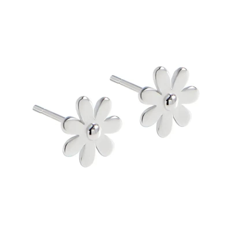 Daisy Flower Studs in Platinum — Sterling silver