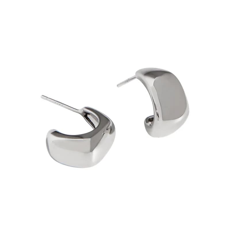 Chunky Square Hoop Earrings in Platinum — Sterling silver