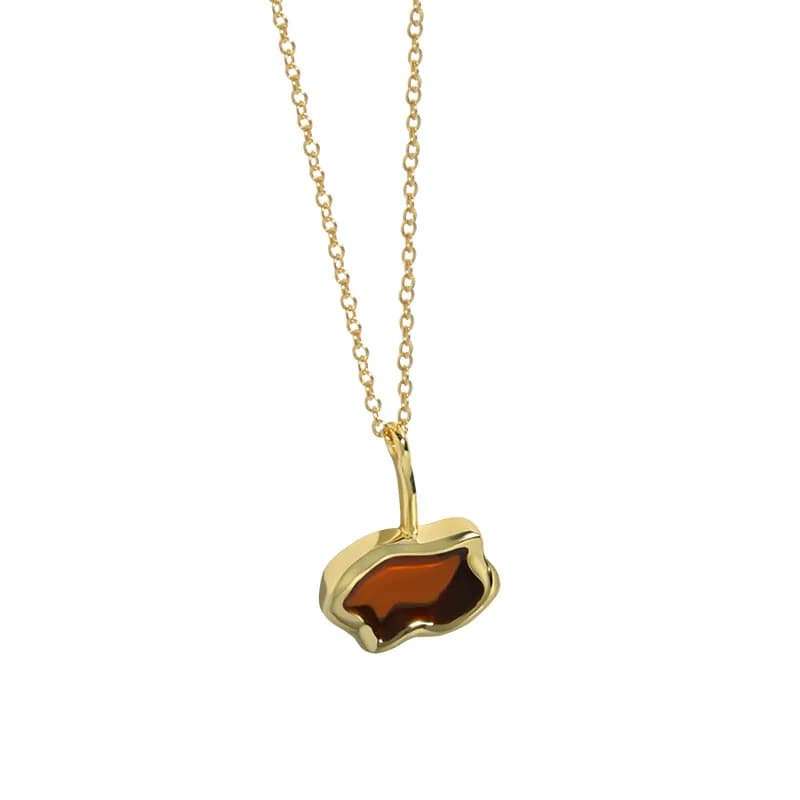 Brown Stone Pendant Necklace in Gold — Sterling silver