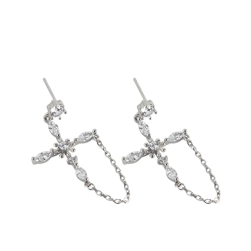 Leaf Cluster Earrings in Renaissance Cross — Sterling silver