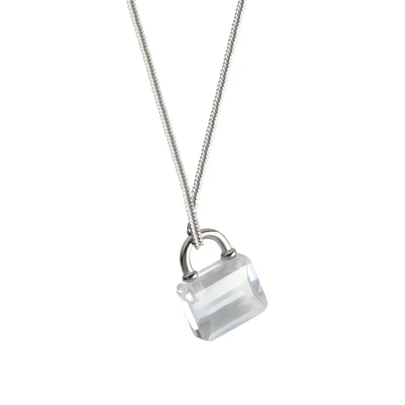 Rectangular Crystal Pendant Necklace in Platinum — Sterling silver