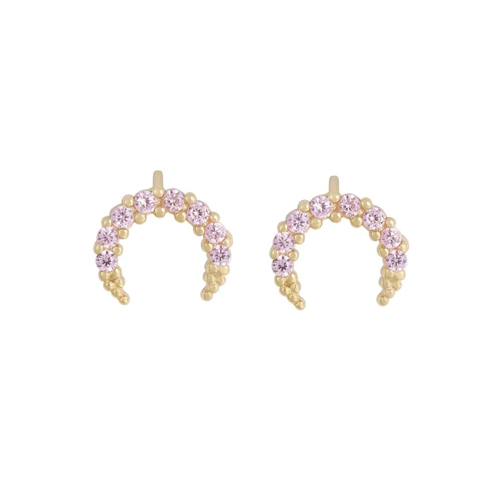 Pink Gem Crescent Earrings in Gold — Sterling silver
