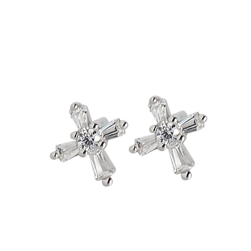 Cross Crystal Stud Earrings in Cross Diamond — Sterling silver