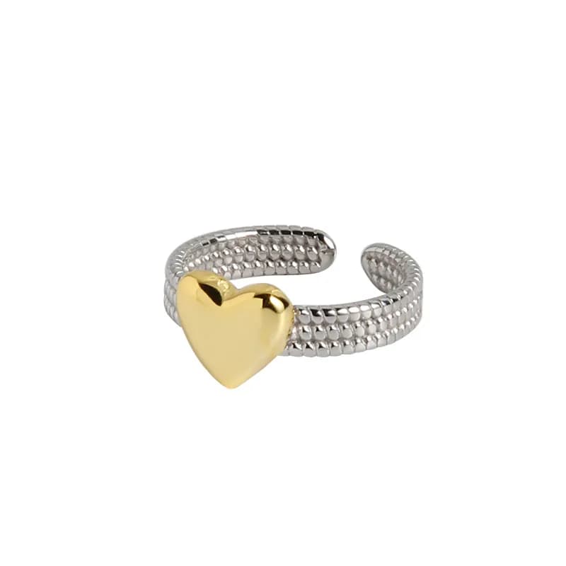 Beaded Heart Ring in Braided Heart — Sterling silver