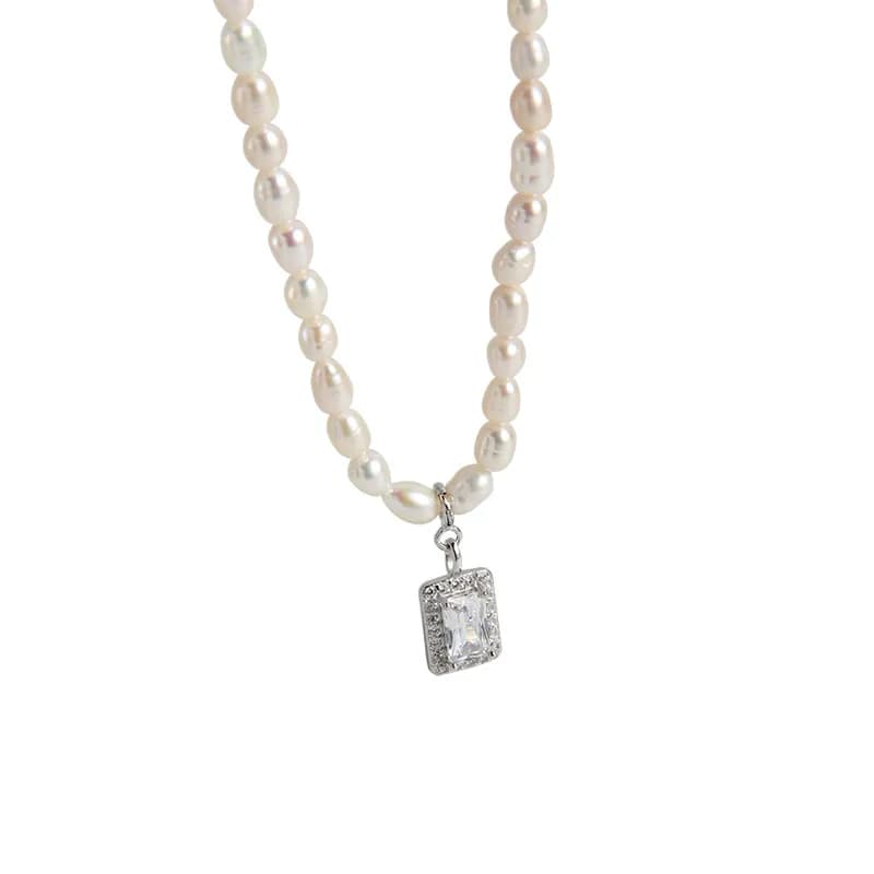 Pearl Bead Necklace in White — Sterling silver