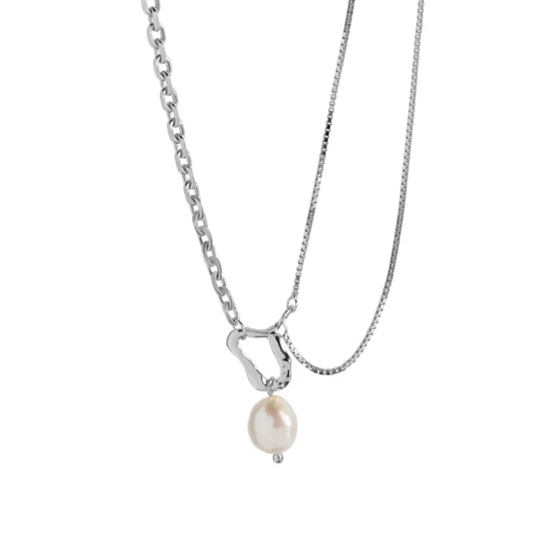 Pearl Drop Pendant Necklace in Platinum — Sterling silver