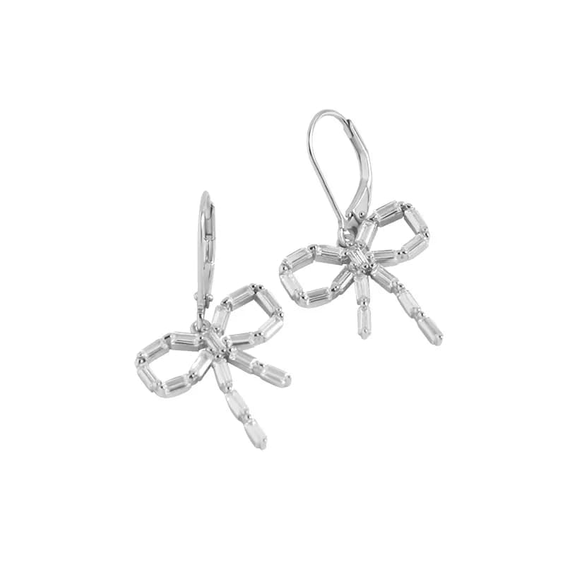 Baguette Bow Earrings in Platinum — Sterling silver